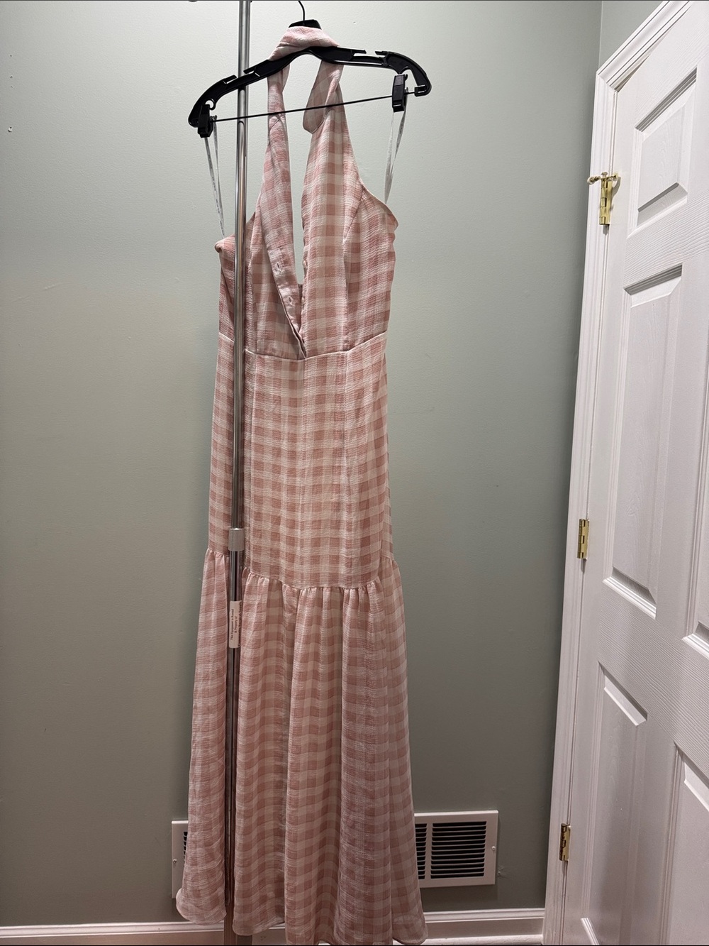 Avec Les Filles Pink Gingham Halter Maxi Dress